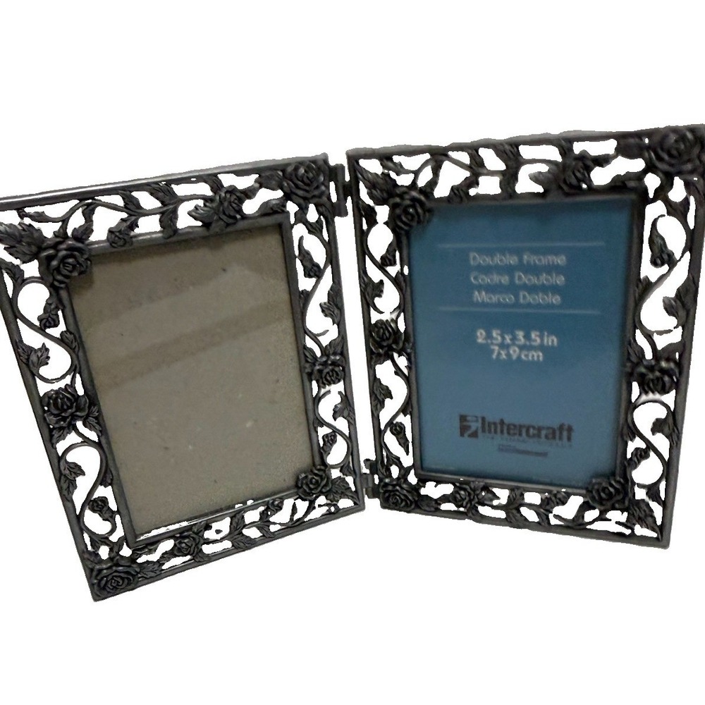 Vintage Intercraft Ornate Double Hinged Photo Frame Floral Vines 2.5x3.5